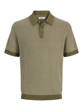 JACK&JONES - JPRBLUKINGSLEY KNIT POLO SS LN Martini Olive - Gr. - XL
