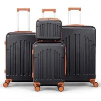 LALAHO Trolleyset 4tlg. Kofferset Hartschalenkoffer Trolley 360° Rollen, 4 Rollen, (4 tlg), Reisekoffer Set mit Handgepäck, Schwarz