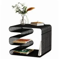 PEALOV Couchtisch Beistelltisch mit Zeitschriftenhalter aus Metall, Moderner Nachttisch (1-St), 32 × 32 × 41 cm – montagefrei, für Wohnzimmer, Schlafzimmer