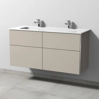 Sanipa 3way Keramik-Set Design Keramik-Doppelwaschtisch und Unterbau mit 4 Auszügen, Kaschmir-Matt BP4831U