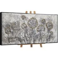 YS-Art Gemälde Frühlingsblumen, Blumen, Löwenzahn Leinwand Bild Handgemalt Gold Grau Schwarz Blumen
