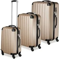 tectake Trolley Hartschalenkoffer-Set aus robustem ABS-Kunststoff mit Teleskopgriff, 4 Rollen, 360° drehbare, abnehmbare Rollen, mit Sicherheits-Zahlenschloss