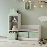en.casa Sitzbank, mit Regal für Kinder »Vipsali« mit 2 Faltboxen 100x99x30 cm Mint/Weiß