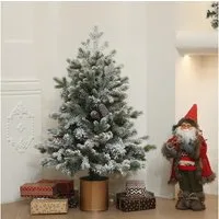 HOMCOM Künstlicher Weihnachtsbaum 100 cm, mit 130 Spitzen, Kunstschnee, Blumentöpfe, flammenhemmend, Künstlicher Baum, für Weihnachten Deko, grün+gold