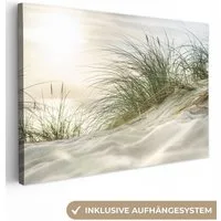 OneMillionCanvasses® Leinwandbild Dünen mit Strandhafer in der Sonne des Nationalparks Schleswig-Holstei, Fotodruck (1 St), Leinwand Bilder Klein, Wand Dekoration Aesthetic 30x20 cm