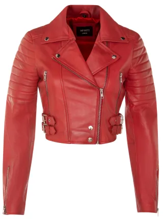 Kurz geschnittene Brando-Bikerjacke aus Leder für Damen – Damaskus