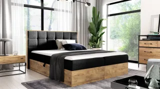 Boxspringbett Schlafzimmerbett KALYPSO 200x200cm Stoff Schwarz inkl. Bettkasten