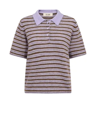 MOS MOSH - MMMilvi SS Stripe Polo knit violet tulip - Gr. - XS