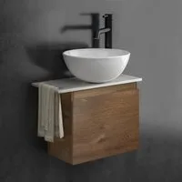 Alpenberger Badmöbel-Set mit Aufsatzwaschbecken Waschtisch mit Unterschrank & Keramikplatte, (Waschtischunterschrank mit Softclose, Waschbeckenunterschrank hängend), Gäste WC Waschbecken mit Unterschrank und Waschtischplatte