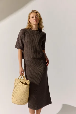 THE FASHION PEOPLE - Ajour Skirt knitted dark mocha - Gr. - S