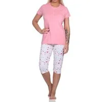Normann Pyjama Eleganter Damen Capri Pyjama Schlafanzug mit Knopfleiste & Caprihose