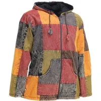 KUNST UND MAGIE Kapuzenfleecejacke Patchwork Jacke Baja Hoodie alternativ Kapuzenjacke +Fleecefutter