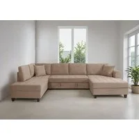 Trends by HG Wohnlandschaft Moritz U-Form, B: 324 cm, mit Bettfunktion, Bettkasten & Zierkissen