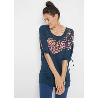 bonprix T-Shirt bequeme Passform, Halbarm-Design, aus Baumwolle, ohne Kragen