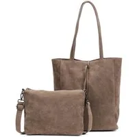 ITALYSHOP24 Schultertasche SET 2in1 Damen Tasche Umhängetasche XXL Hand-Tasche Shopper Tote Bag, Crossbody Reisetasche Henkeltasche Workbag Veganes Wildleder CrossOver
