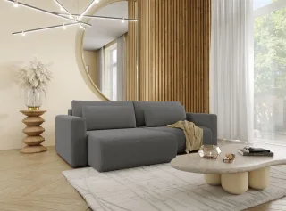 Ecksofa Sofa mit Schlaffunktion CHAIRA Stoff Curio Dunkelgrau Ottomane Links