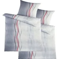 KH-Haushaltshandel Bettwäsche 4-tlg. Seersucker Bettwäsche 2x (135x200 +80x80cm), Wellen, Seersucker, 4 teilig, grautöne mit rot, bügelfrei