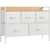 SONGMICS Kommode Schrank Schlafzimmer, Stahlrahmen, Sideboard, Aufbewahrungsschrank 5 Stoffschubladen mit Griffen