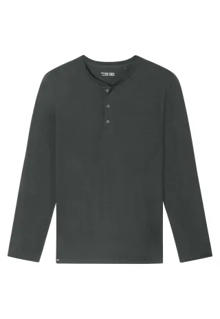 SCHIESSER - Langarmshirt Knopfleiste dunkelgrün - Gr. - 56