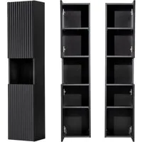 Lomadox Hochschrank NEWPORT-56-BLACK Badschrank 2-trg Regal schwarz gerillte Front grifflos