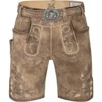 Schöneberger Trachten Couture Trachtenlederhose Lederhose Herren kurz für Oktoberfest - Original Nubukleder, Wiesnbock Stickereien, echtes Nubukleder, inkl. Trachtengürtel
