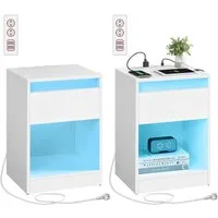 VASAGLE Nachttisch mit einstellbarer LED-Beleuchtung, Steckdosen und Schublade (2-St), 2 AC-Steckdosen, 2 USB-Anschlüsse, modern, 1er/2er Set