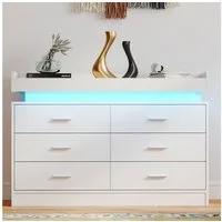 oyajia Kommode Sideboard mit 6 Schubladen und LED-Beleuchtung, Schrank für Wohnzimmer und Schlafzimmer Weiß