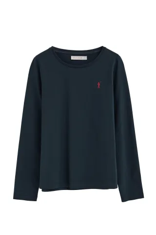 Langärmliges T-Shirt marineblau mit Rundhalsausschnitt und Rigby Go Stickerei