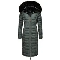 Navahoo Wintermantel Umay langer Damen Winter Steppmantel mit Kunstfellkapuze