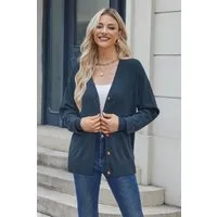 Arach&Cloz Strickjacke Damen Cardigan Strickmantel V-Ausschnitt Langarm mit Knöpfen für Frühling Herbst