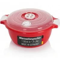 Lantelme Mikrowellenbehälter Mikrowellenschüssel 1,8 Liter rot stapelbar, Kunststoff, (1-tlg., Für Mikrowelle, Gefrier- und Kühlschrank, Picknick), Schüssel Dampfventil, Spülmaschinengeeignet, Deutsche Herstellung