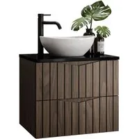 Lookway Badmöbel-Set HIKARI I 60 cm Hängeschrank mit Aufsatzwaschbecken, (Badezimmerschrank mit wählbarem Becken und Armatur), mit Soft-Close-System, Breite: 60 cm