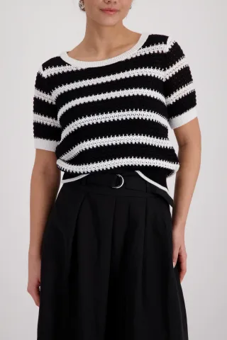 monari - Ajour Strickpullover schwarz ringel - Gr. - 38