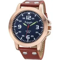 Eichmüller Quarzuhr Herrenuhr mit blauem Zifferblatt & braunem Lederarmband (45 mm) RE1012