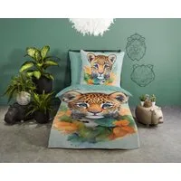good morning Kinderbettwäsche Lodewijk, Renforcé, 2 teilig, Baumwolle, Renforcé, 135x200, Wendeoptik, Kind, Leopard, Boho
