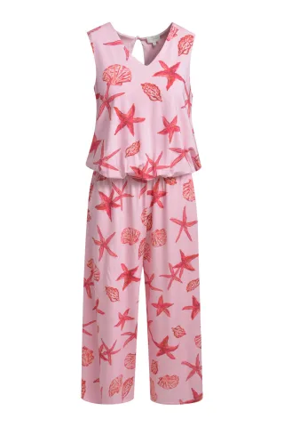 Milano Italy - sleeveless v-neck jumpsuit 7/8 length rosã© print - Gr. - L
