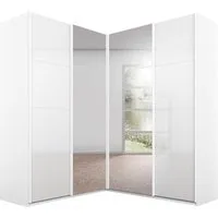 rauch Schwebetürenschrank Schrank Garderobe Eckkleiderschrank QUADRA Front in Dekor/Hochglanz (in den Höhen 210/229 cm, inkl. Soft-Close-Funktion) großer Eckschrank mit viel Stauraum, Maß 181x187 cm MADE IN GERMANY
