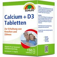 SUNLIFE SUNLIFE® Calcium + Vitamin D3 Tabletten hochdosiert Erhalt von Knochen 1 x täglich eine Tablette mit ausreichend Flüssigkeit schlucken