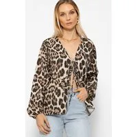 SASSYCLASSY Blusenjacke Musselin Blusenjacke in Leoprint Oversized Blusenjacke aus Baumwolle mit Bindebändern