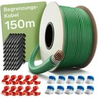 Praknu Rasenmähroboter Begrenzungskabel Mähroboter Set – Draht Erdnägel Verbinder Universal, (Komplettset, 150m Kabel, 150 Erdnägel, 10 Gel- & 10 Standardverbinder)