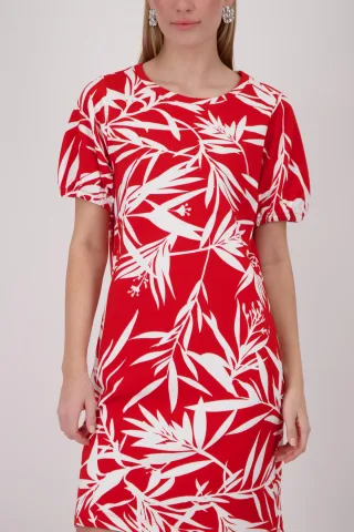 monari - Kleid mit Blättermuster coral red gemustert - Gr. - 44