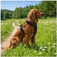 belviona Y-Geschirr gepolstert, reflektierend & verstellbar, Größe S, schwarz, Nylon, Anti-Zug Hundegeschirr mit Brustring & Kontrollgriff