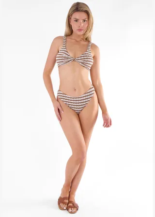 Hellbraunes strukturiertes Streifen-Bikini-Unterteil