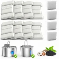 Cetipaw Trinkbrunnen Filterset für Katzen-Trinkbrunnen-8 Aktivkohlefilter+4 Schwammfilter , für eine 4-Stufen-Reinigung, die das Wasser frisch, klar und sauber