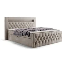 Labett Boxspringbett GOLD 9 mit LED, gestepptem Kopf- & Fußteil (Boxspringbett, Bettkasten, Matratze, Topper), 7-Zonen Taschenfederkernmatratze H3 oder H4