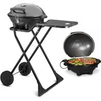 TZS FIRST AUSTRIA Elektrogrill 2in1 2400W, Elektrisch & Klappbar, Trolley-Grill mit Thermometer, 2400 W, Standgrill mit Windschutzhaube, 2,9m Kabel und Antihaft-Grillplatte