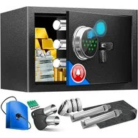 KESSER Tresor mit Fingerabdruck & Schlüssel Elektronischer Safe Möbeltresor (Wandtresor mit Ersatz-Schlüssel, Batterien, Notfall-Akku & Wandbolzen), Boden & Wandmontage 3x Doppelbolzenverriegelung & Zahlenschloss