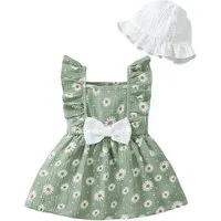 Lapastyle A-Linien-Kleid Baby Mädchen Kleidung, ärmelloses Rüschenkleid und Hut, 100% Baumwolle (Set, 2-tlg) Süßes Sommerkleid-Set mit Blumenmuster, für Freizeit und Partys