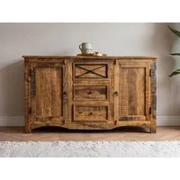 Massivart® Sideboard 150 cm Breite Massivholz Akazie lackiert »ACANO«, montiert · 2 Drehtüren · 3 Schubladen · 2 Einlegeböden