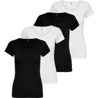 ONLY T-Shirt ONLY Damen 4er Pack T-Shirt Live Love Kurzarmshirt Basic Baumwollmix